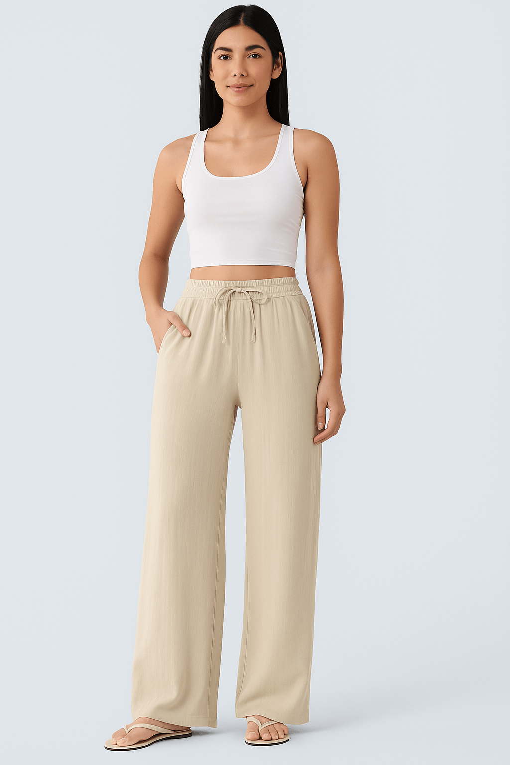 Broek met hoge taille en koordzakken met brede pijpen - Zovora