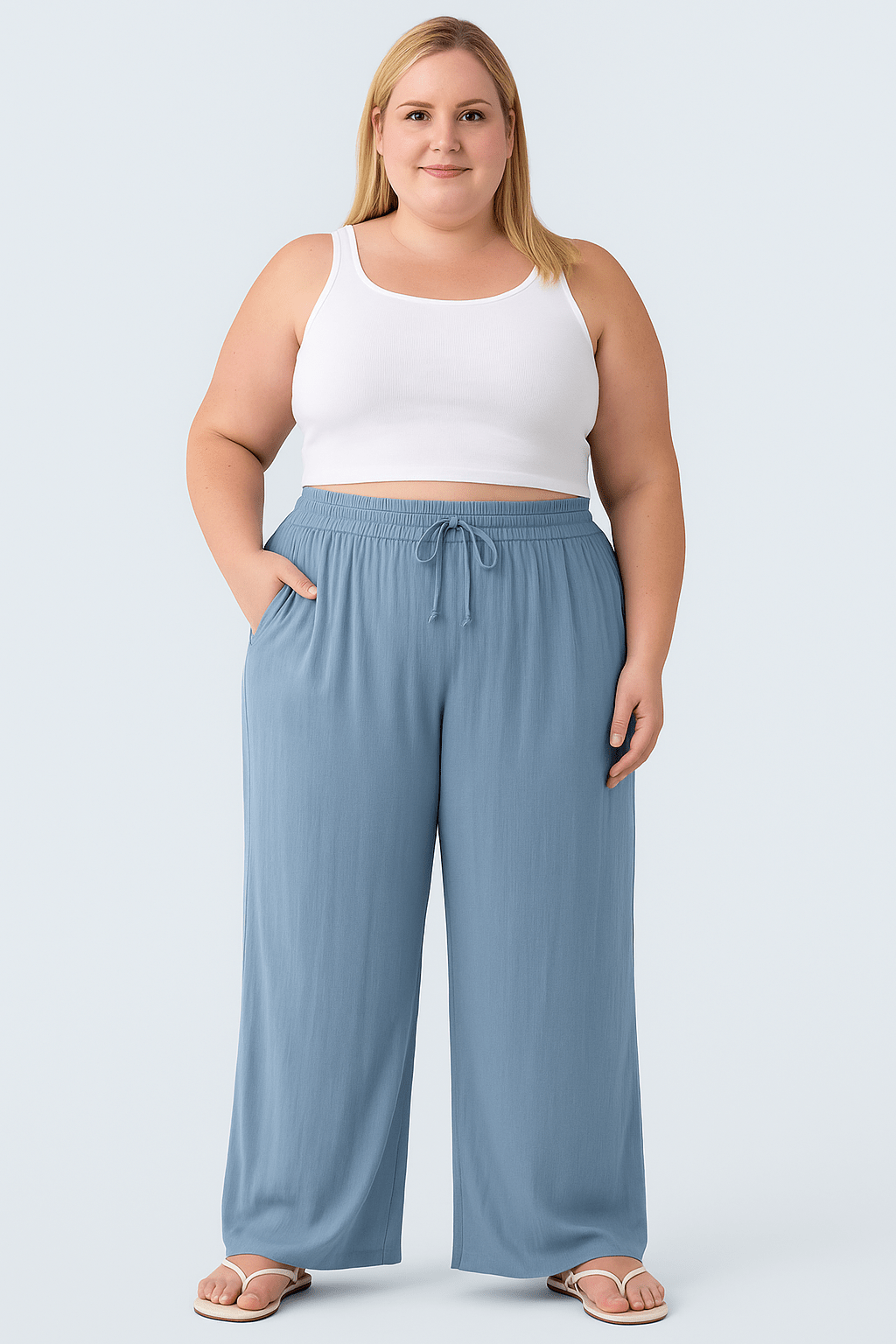 Broek met hoge taille en koordzakken met brede pijpen - Zovora