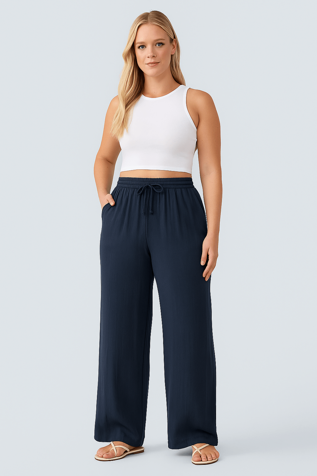 Broek met hoge taille en koordzakken met brede pijpen - Zovora