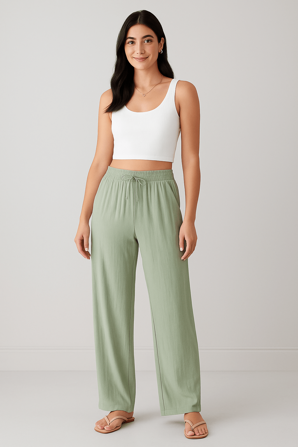 Broek met hoge taille en koordzakken met brede pijpen - Zovora