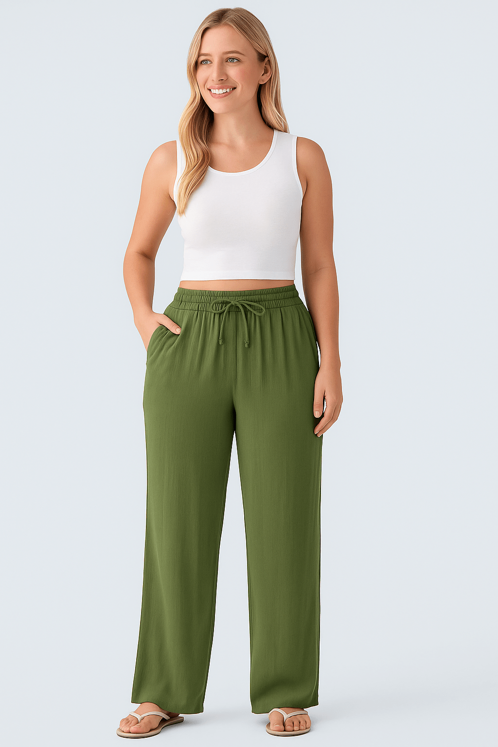 Broek met hoge taille en koordzakken met brede pijpen - Zovora