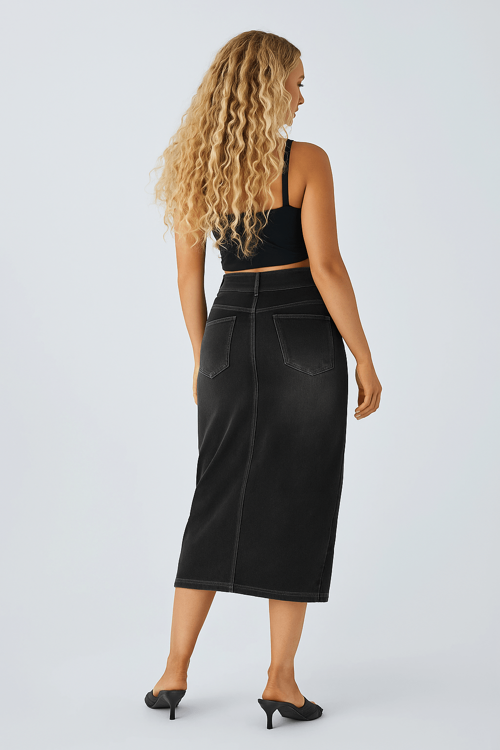 High Waisted Bodycon Split Denim Rok - Zovora