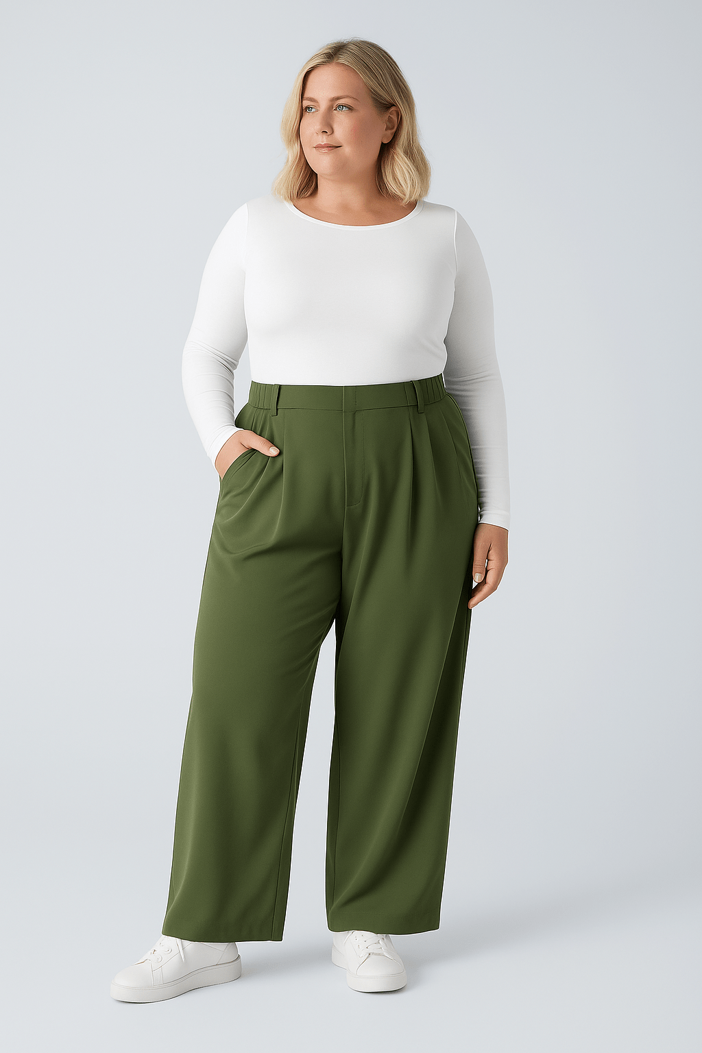 Hoge taille broek met zijzakken en wijde pijpen - Zovora