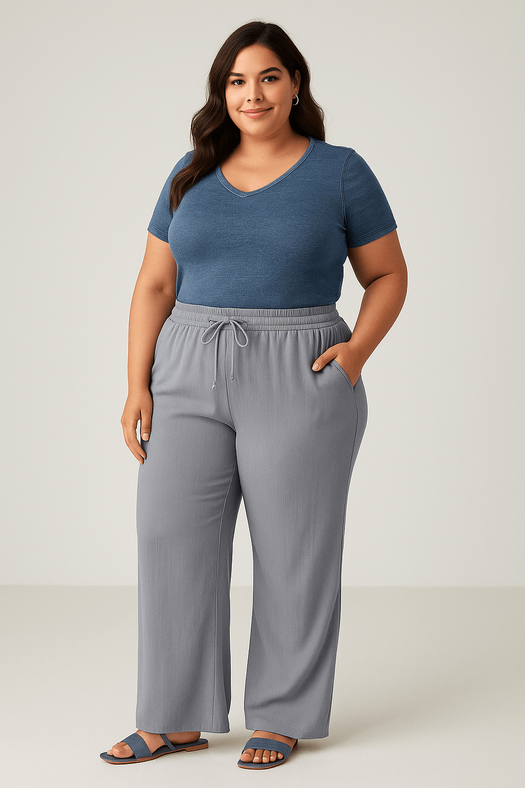 Broek met hoge taille en koordzakken met brede pijpen - Zovora