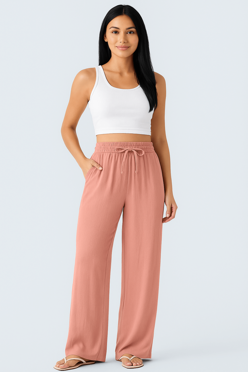 Broek met hoge taille en koordzakken met brede pijpen - Zovora