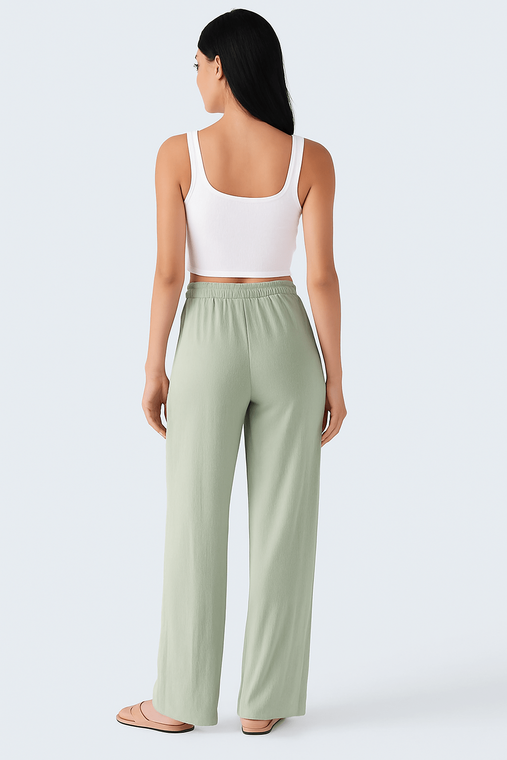 Broek met hoge taille en koordzakken met brede pijpen - Zovora