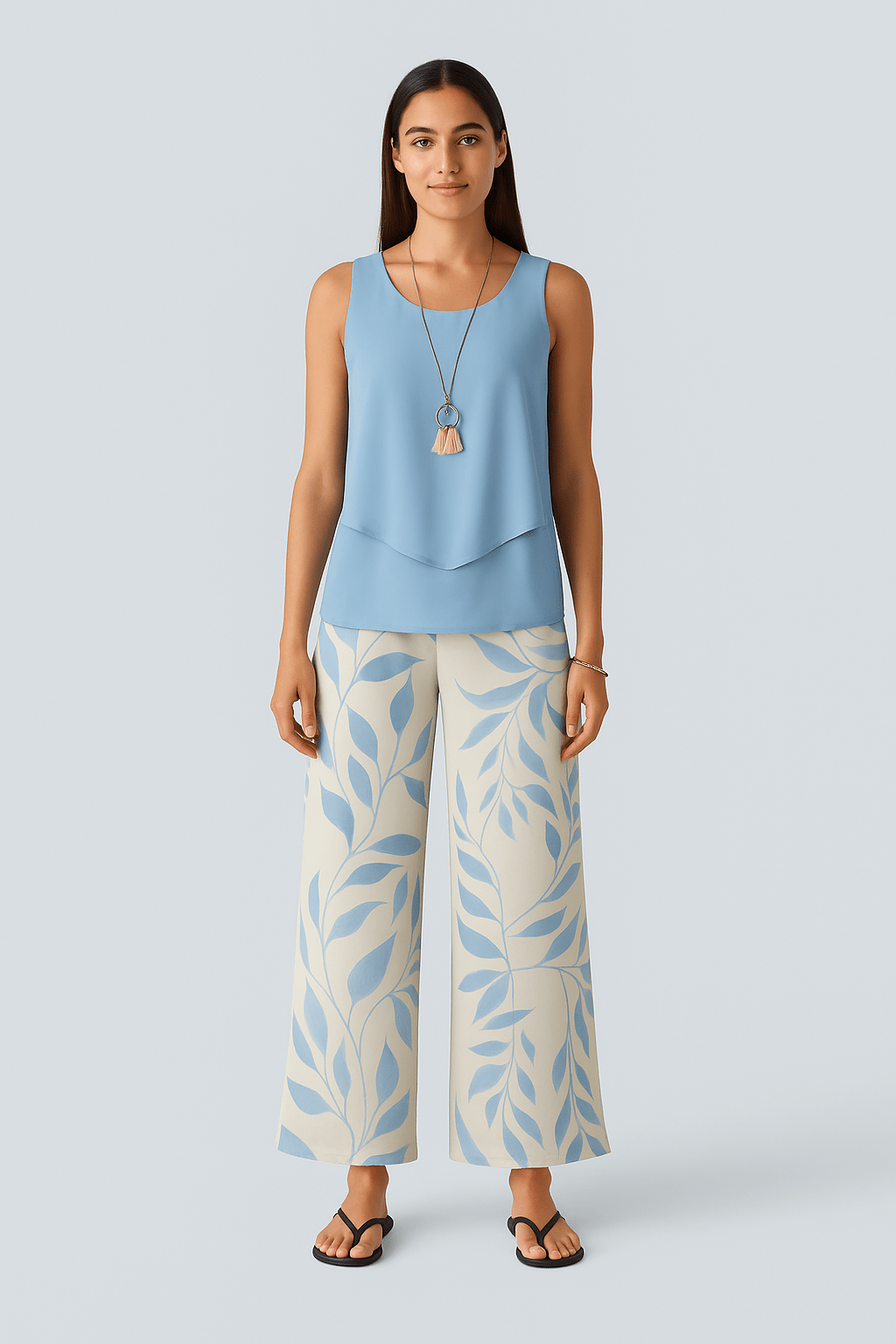 Chique gelaagde top & broek met wijde pijpen - Zovora