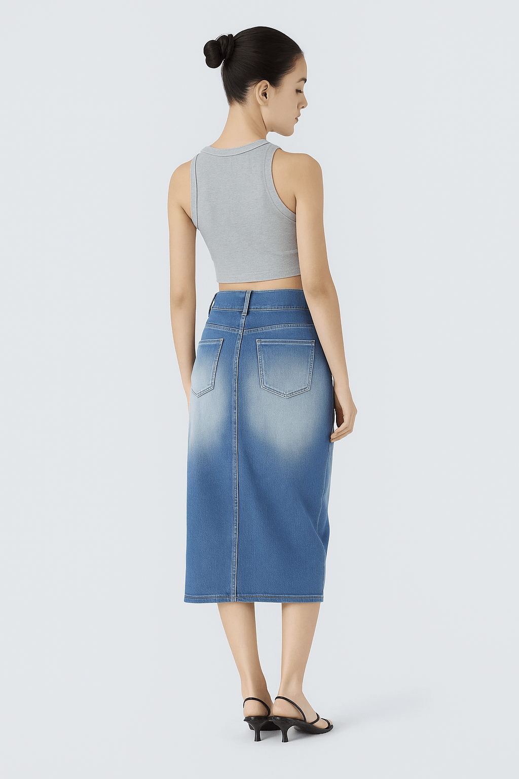 High Waisted Bodycon Split Denim Rok - Zovora