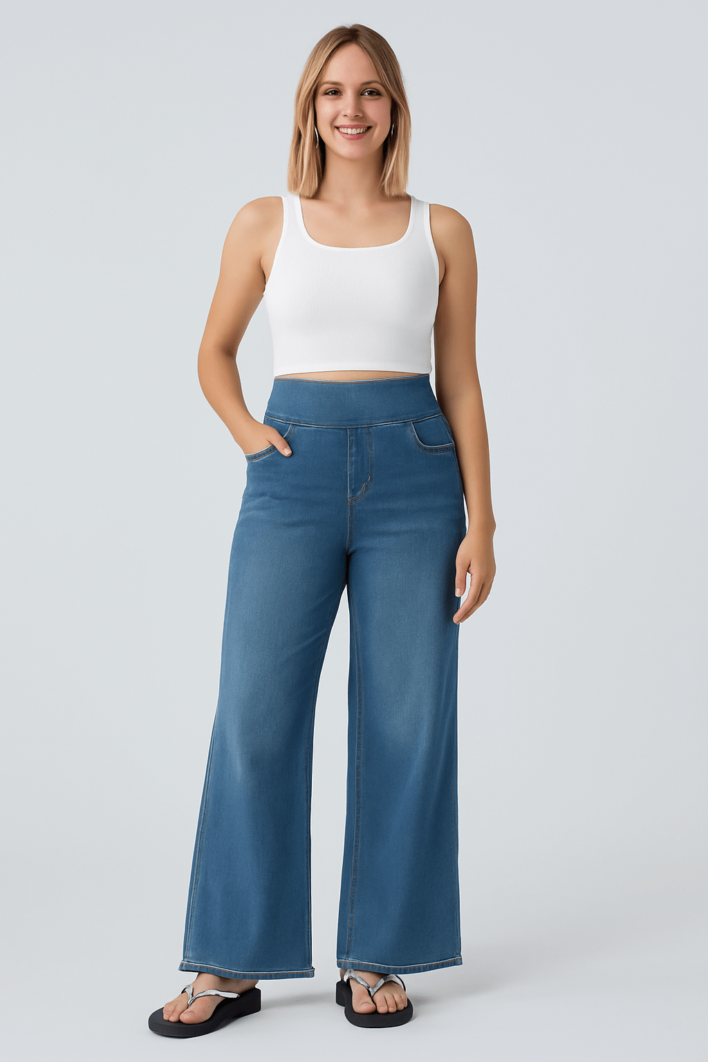 High Waisted Meerdere Zakken Baggy Wijde Pijpen - Zovora