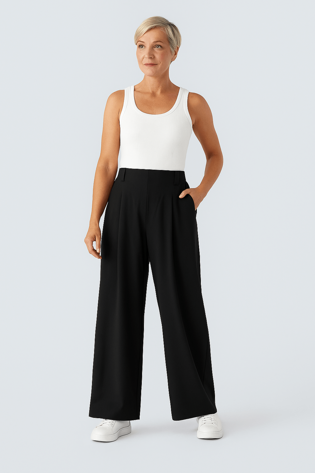 Hoge taille broek met zijzakken en wijde pijpen - Zovora