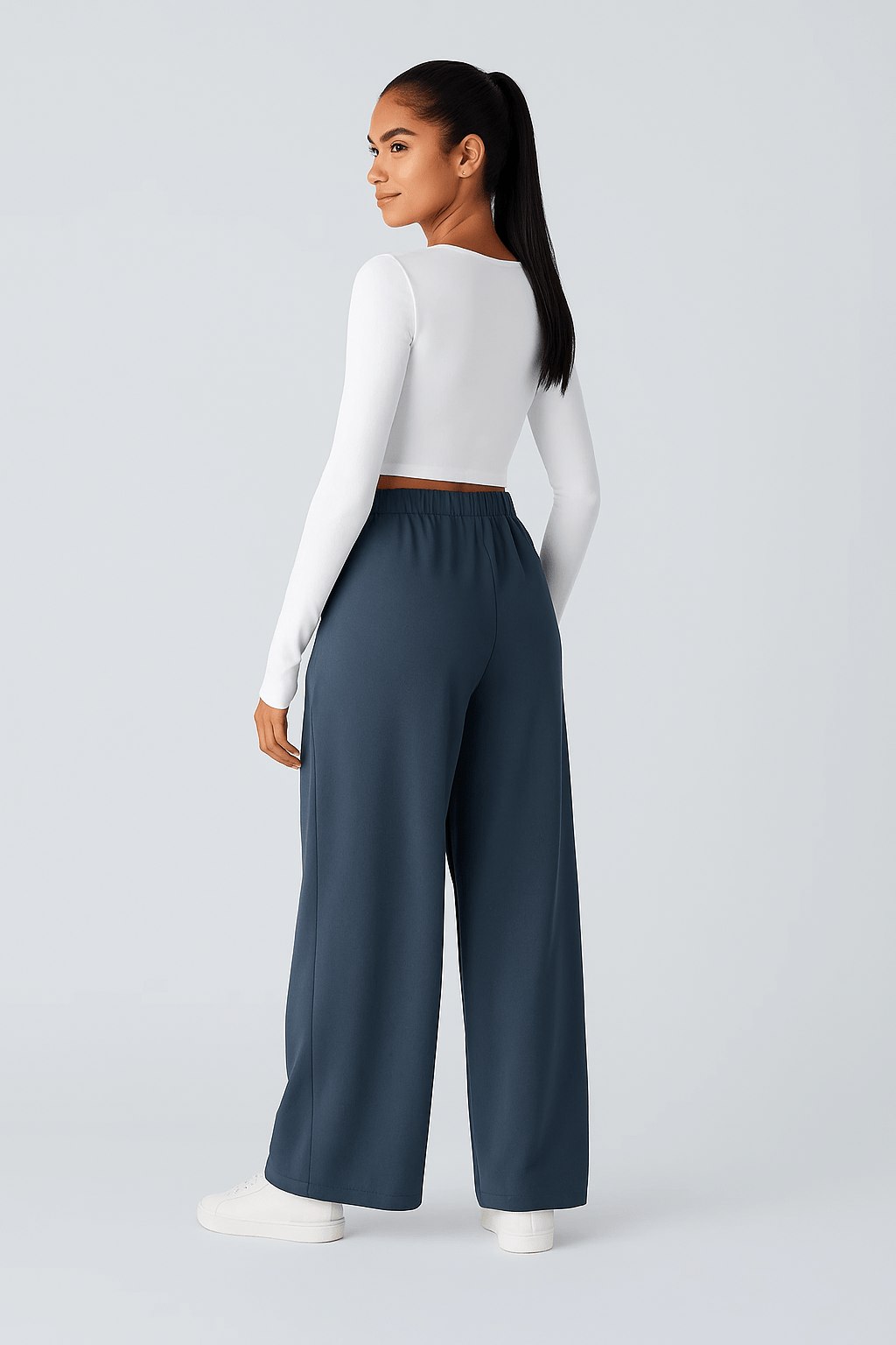 Hoge taille broek met zijzakken en wijde pijpen - Zovora
