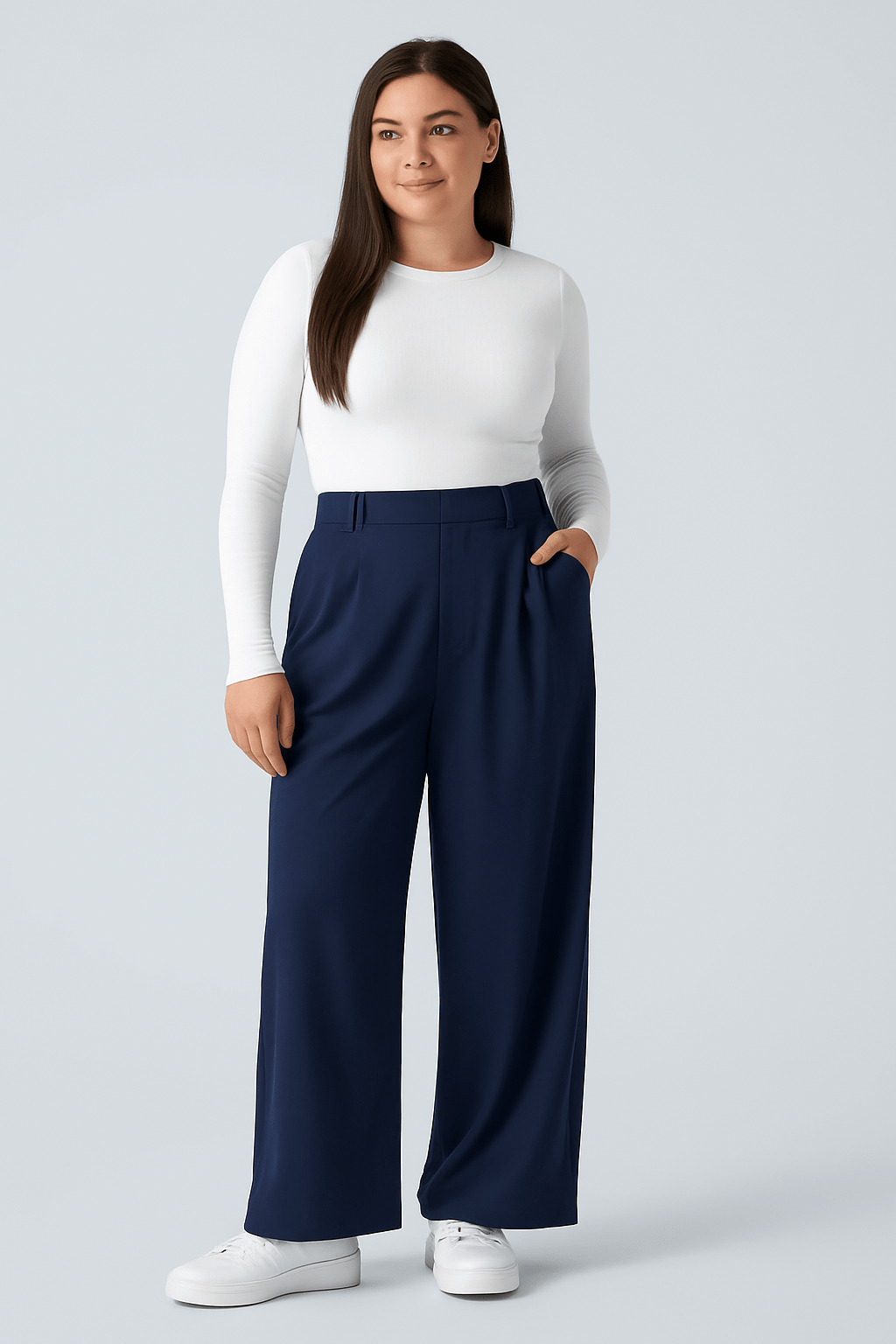 Hoge taille broek met zijzakken en wijde pijpen - Zovora