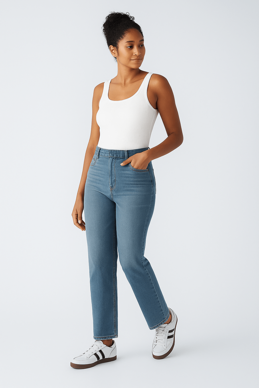 Hoog getailleerde, casual jeans met rechte pijpen - Zovora