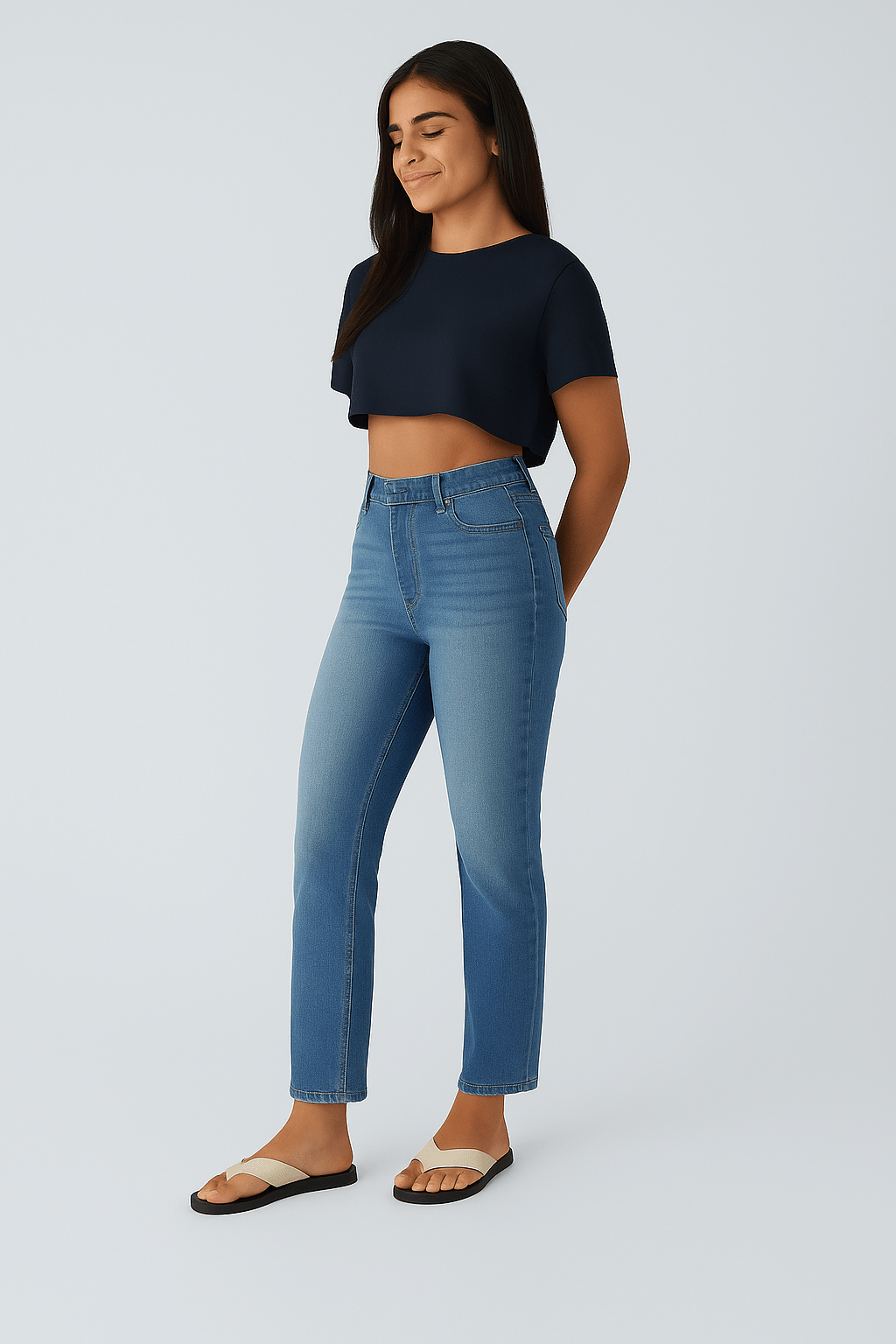 Hoog getailleerde, casual jeans met rechte pijpen - Zovora