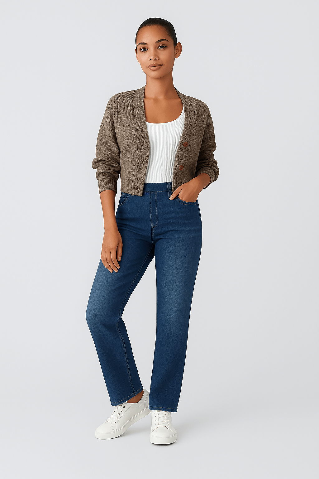 Hoog getailleerde, casual jeans met rechte pijpen - Zovora