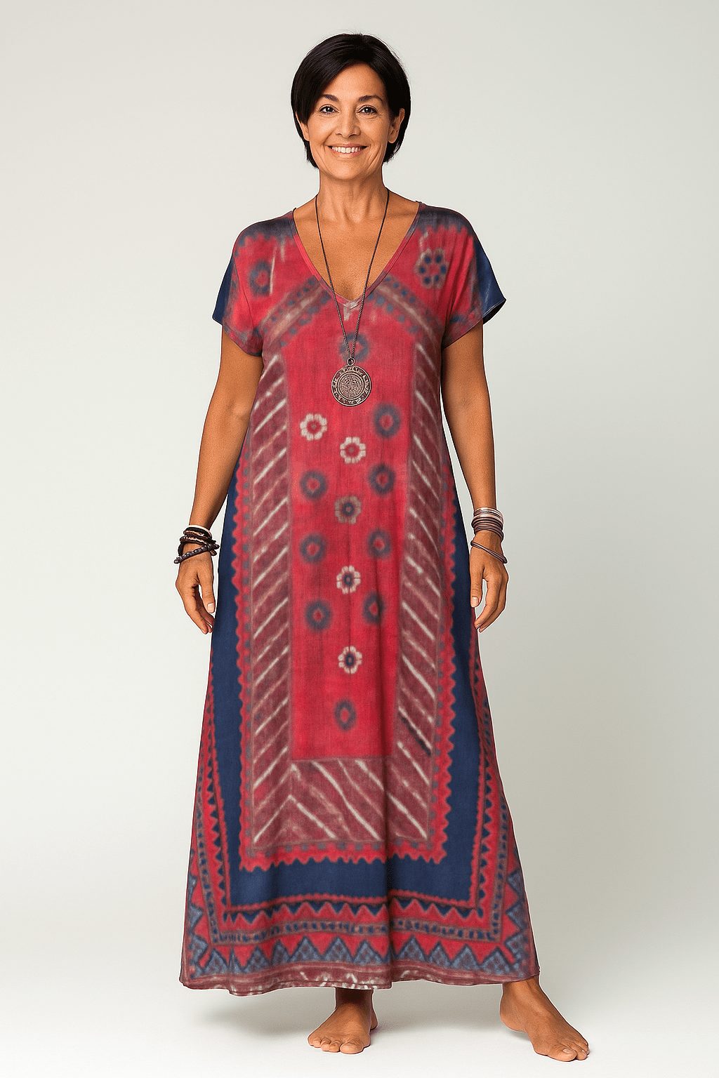 Luchtige midi - jurk met V - hals, boho stijl - Zovora