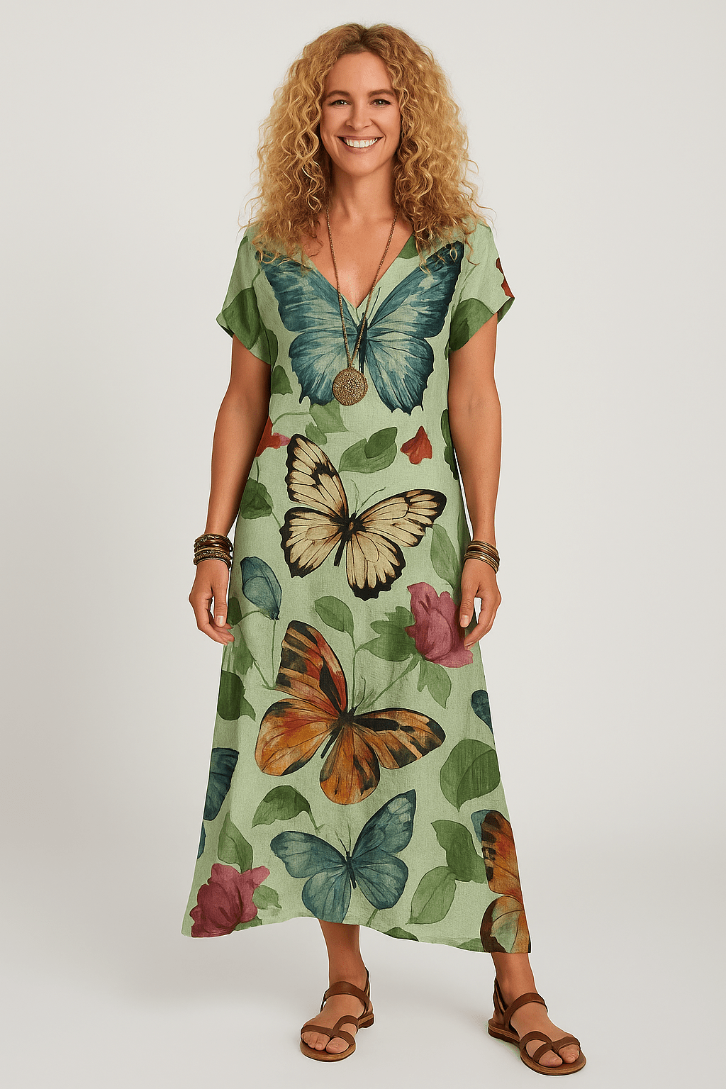 Luchtige midi - jurk met V - hals, boho stijl - Zovora