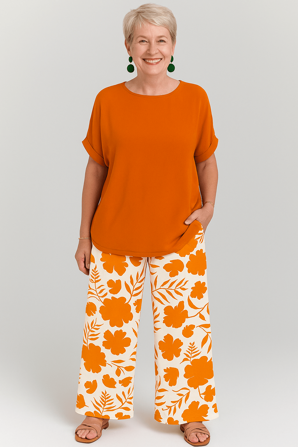 Luchtige zomerco - ord met wijde bloemenbroek en losvallende top - Zovora