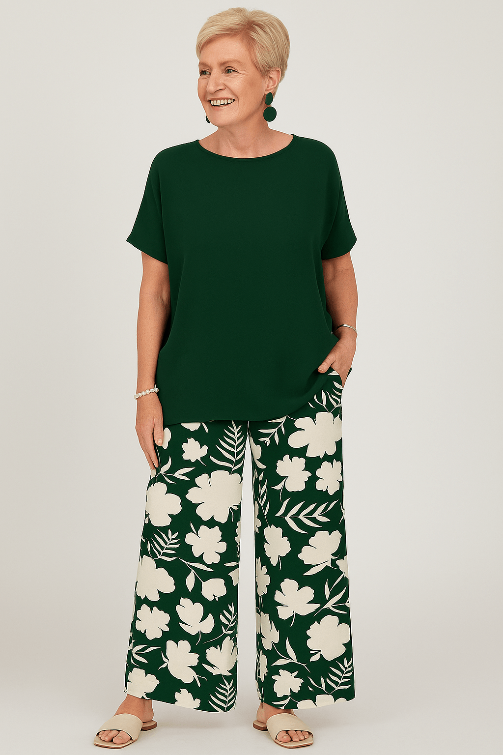 Luchtige zomerco - ord met wijde bloemenbroek en losvallende top - Zovora