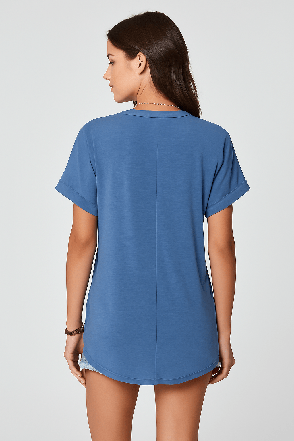 T-shirt met knoopdetail en V - hals mouwen - Zovora