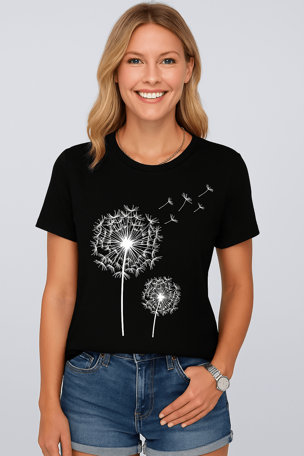 T-shirt met paardenbloemprint en ronde hals - Zovora