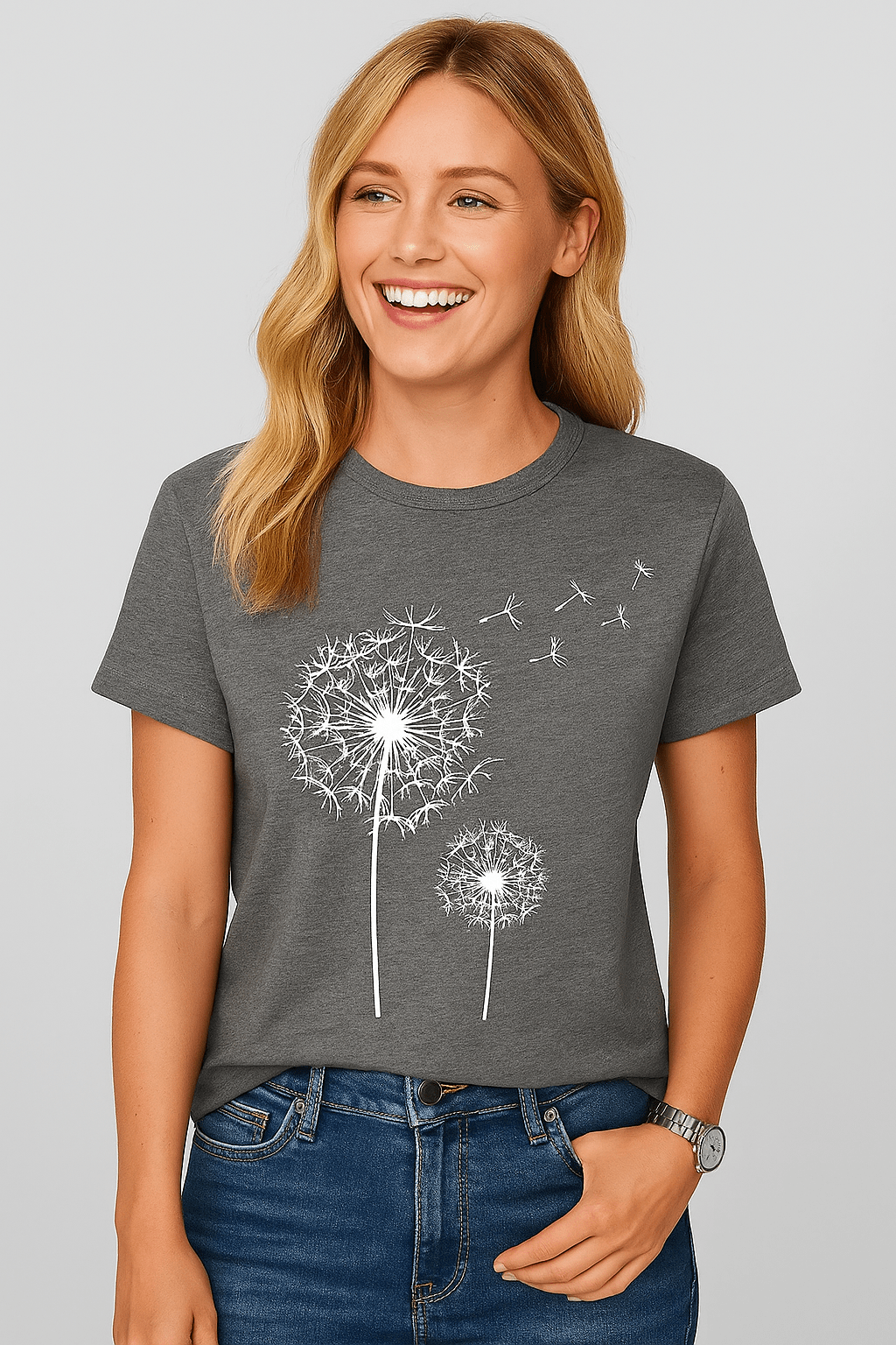 T-shirt met paardenbloemprint en ronde hals - Zovora