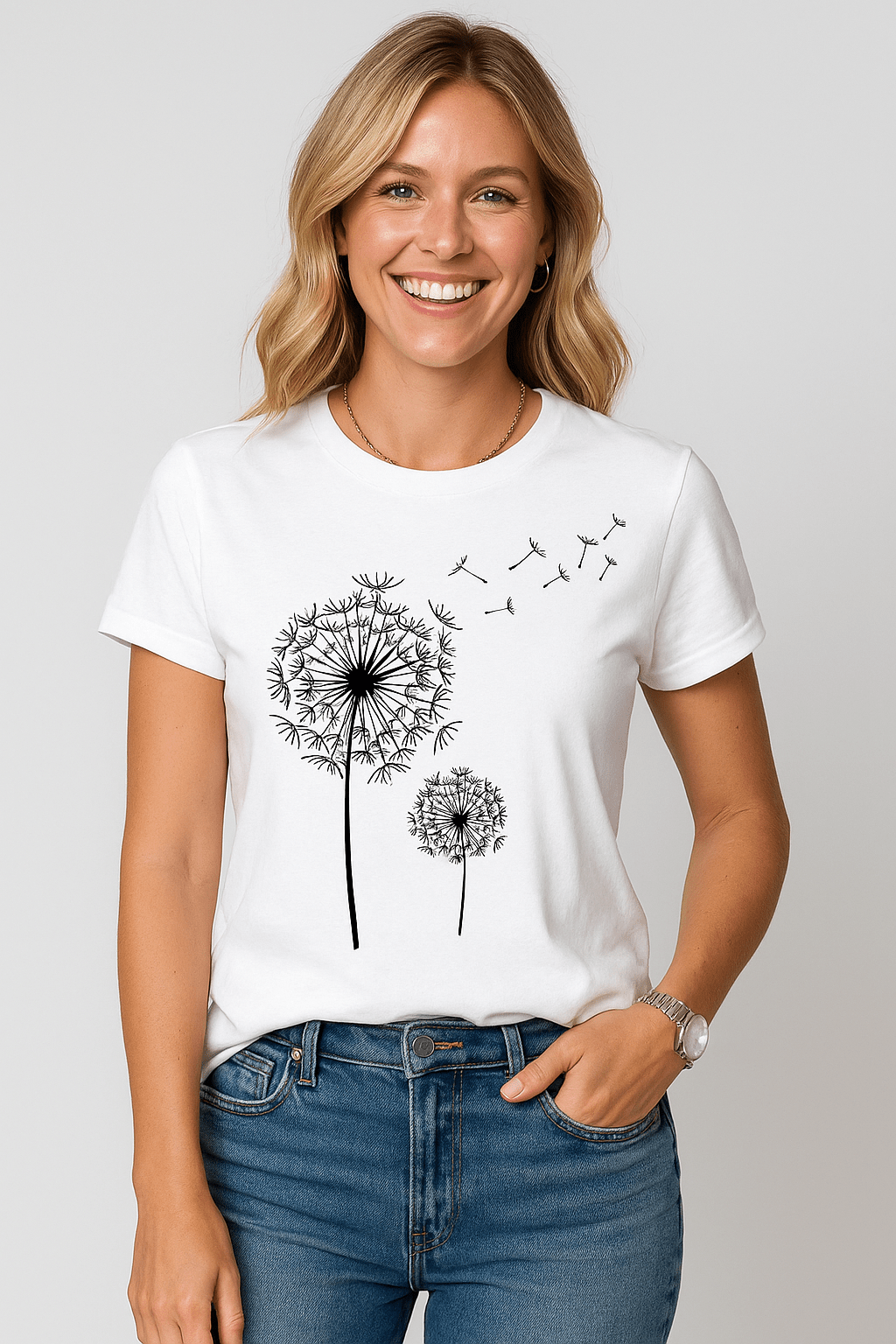 T-shirt met paardenbloemprint en ronde hals - Zovora