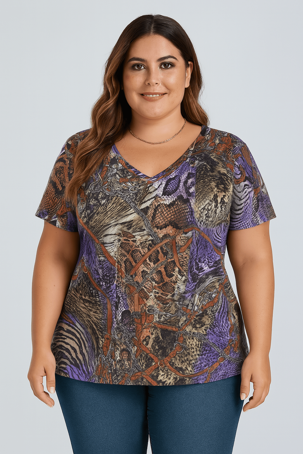 V - hals T-shirt met dierenmixprint - Zovora