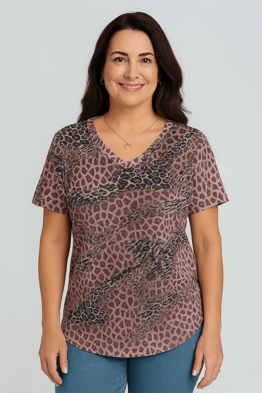 V - hals T-shirt met dierenmixprint - Zovora